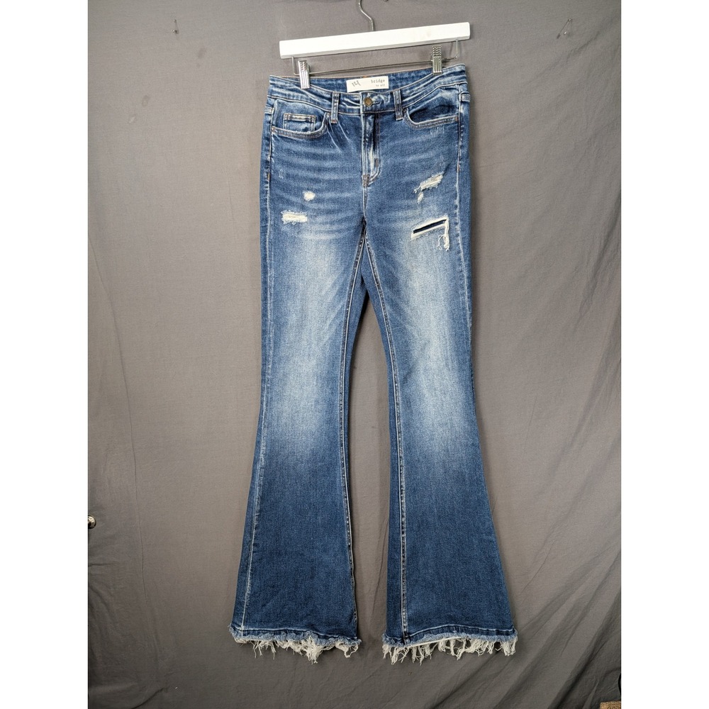 Bridge by GLY Mid Rise Flare Distressed Jeans Blue Size 27